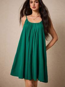 SHEIN Frenchy 夏季宽松亚麻露背连衣裙休闲舒适吸湿排汗适合度假日常穿着