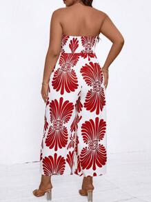 SHEIN Clasi Plus Size Boho Bandeau Printed Casual Loose Jumpsuit, Everyday Wear, For Summer - Red - View 2