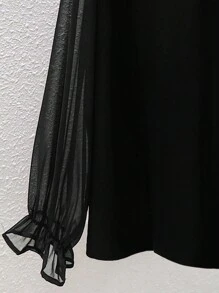 SHEIN Clasi Plus Size Casual Embroidery Patch Long Sleeve Black Blouse Fall Cloth For Women - Black - View 4