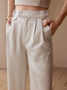 MOTF PRESS CREASE WIDE LEG SUIT PANTS - Khaki - View 2