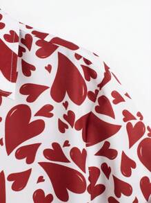 Manfinity Homme Men's Front Button Short Sleeve Heart All Over Print Simple T-Shirt And Shorts Set - Multicolor - View 4