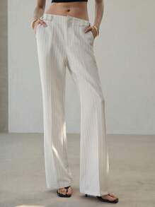 MOTF PREMIUM STRIPED PRESS CREASE FLARE LEG SUIT PANTS - Black and White - View 3