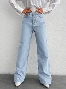 RueChic 100%纯棉高腰阔腿牛仔裤