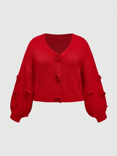 Kawaii Cárdigan con rosas 3D lindo talla grande