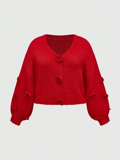 ROMWE Kawaii 大码可爱 3D 玫瑰开衫