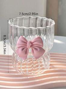 300ml Transparent Bow Decor Striped Cup, Suitable For Daily Water And Coffee Drinking