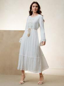 Elegant Mid-Length Dress For Women, Spring/Autumn - White - View 2