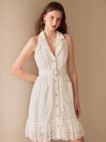 MOTF 蕾丝荷叶边下摆连衣裙