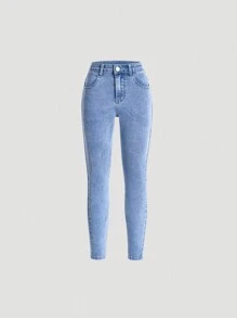 2pcs/Set Girls'' Elastic Denim Skinny Jeans - Multicolor - View 4