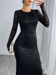 Modelyn Elegant Urban Lace Long Dress For Women - Black - View 2