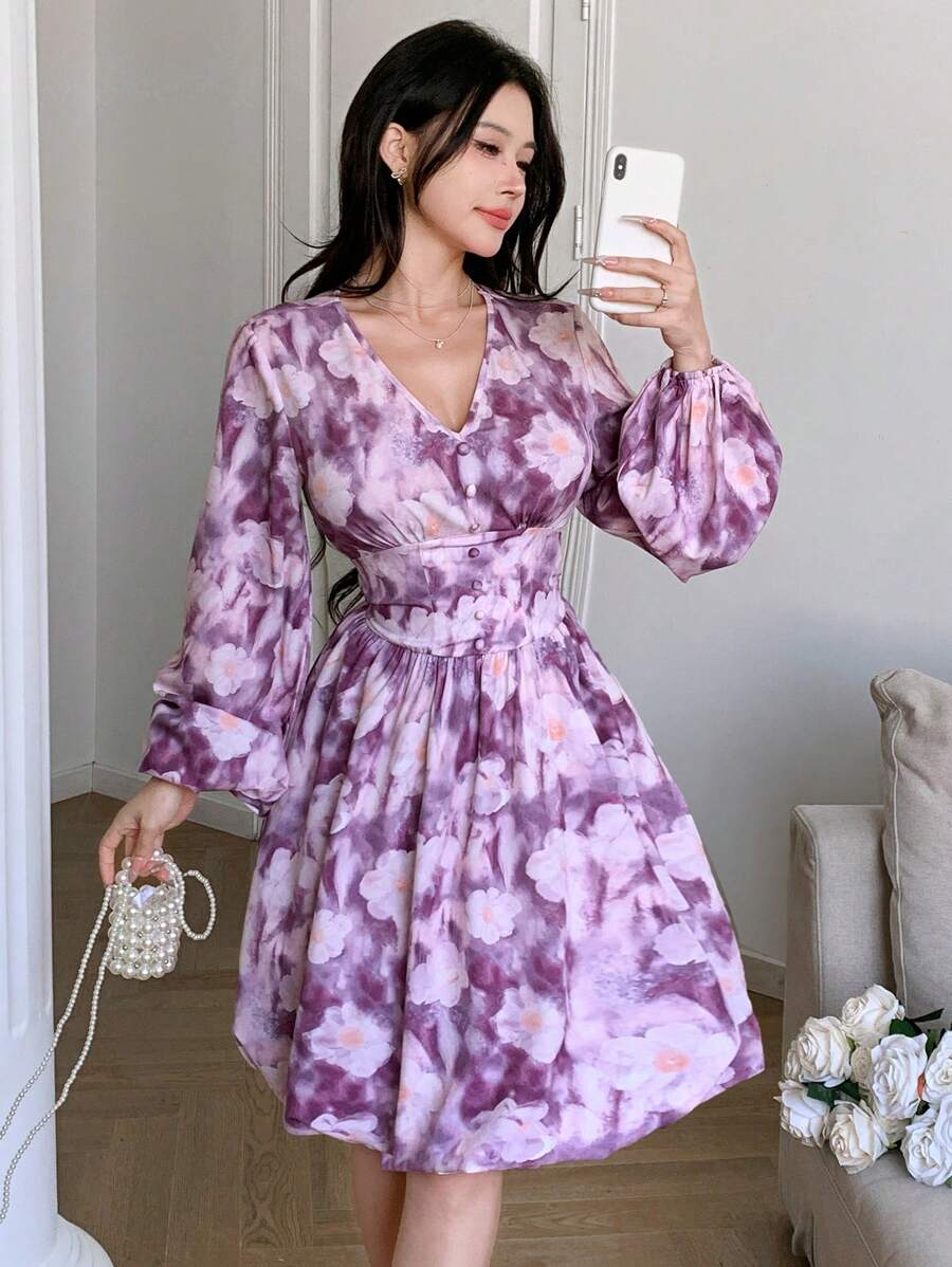 Modelyn Romantic Blooming Floral Print Short Dress, Flower Bud Short For Women - Multicolor - View 1