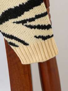 SHEIN Áo khoác cardigan họa tiết thời trang và dễ thương dành cho bé gái tuổi teen mùa thu/đông, với họa tiết da báo, nơ và cúc trang trí, chất liệu mềm mại, kiểu dáng ôm sát tôn dáng, đa năng, phù hợp mặc thường ngày, dự tiệc và đi học. - Màu Khaki - Xem 5