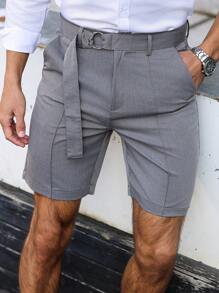 Manfinity Bizformal Men's Button + Adjustment Buckle Casual Shorts Simple Fashion Casual Solid Color - Grey - View 1