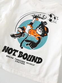 SHEIN 2 Stücke Baby Jungen/Mädchen Outfit mit Fußball- und Katzen-Grafik, Rundhals Kurzarm T-Shirt und schwarze Hose, geeignet für Frühling & Sommer