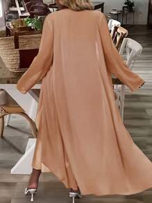 SHEIN Set de 2 vestidos de encaje y gasa elegante para tallas grandes, para primavera/otoño - Caqui - Ver 2