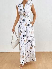 SHEIN Clasi Vestido largo de verano sin mangas con estampado floral informal para mujeres