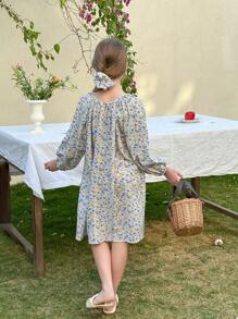 LMoss Kids LMoss Tween Girl 碎花编织圆领连衣裙，配发带