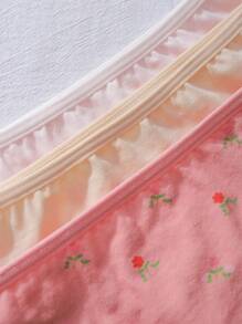 3 piezas de bragas de algodón con lindo estampado floral para niñas preadolescentes, en rosa y tonos de piel