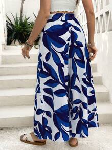 SHEIN Maternity Vacation Casual Floral Print Wide Leg Pants - Blue and White - View 2