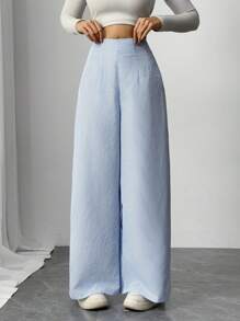 Firerie Women Casual Elegant High Waist Straight Leg Blue & White Striped Pants, Suitable For Commuting, Office, Daily, And Vacation