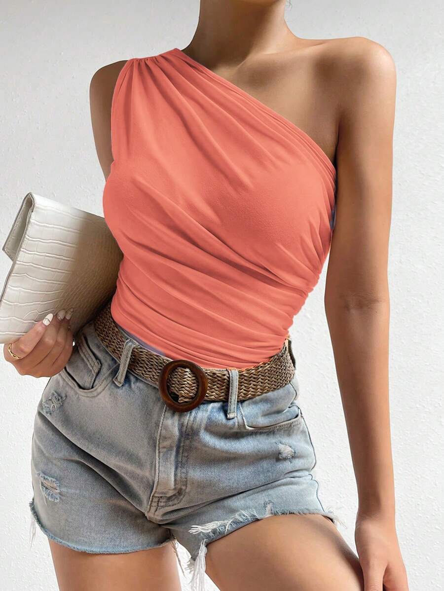 SHEIN Unity Women Solid Color Sleeveless Ruched Camisole - Watermelon Pink - View 1