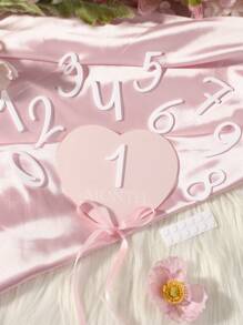 SHEIN 1 Set Heart-Shaped Baby Monthly Milestone Signs Pink Acrylic 3D Monthly Milestone Cards One Month Baby Sign Newborn Photo Props - Pink - View 2