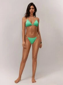 Forever 21 Women Resort Green Texture Metal Embellished Swimwear Set - Green - View 5