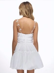 MISSGUIDED Summer Mini Dress With Bow Detail Tiered Skater Skirt Cut-Out Design Perfect For Beach Vacation Garden Party Spring Wedding Guest Feminine Ruffle Detail - White - View 2