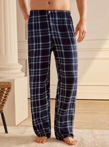 Manfinity Men's Plaid Elastic Waist Lounge Pants - Black - View 3