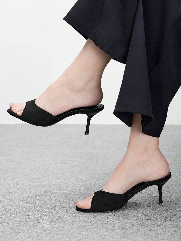 CUCCOO BIZCHIC Women's Fashion Black Suede-Texture Classic Minimalist Comfortable Slip-On Mid-Heel Mule Sandals, Suitable For Commuting, Dating And Parties Spring Shoes Spring Break Easter For Christmas Spring Shoes