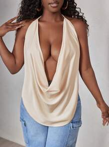 BamGleam Women's V-Neck Halter Design Fashionable Versatile Camisole - Apricot - View 6