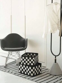 1PC Handmade Checkerboard Pattern Felt Desk Organizer Storage Bag Basket Desktop Modern Storage Pouch For Cosmetics Skin Care Products Sundries Storage Black And White Grid Creative Storage Bin For Toys Home Decor Office Supplies