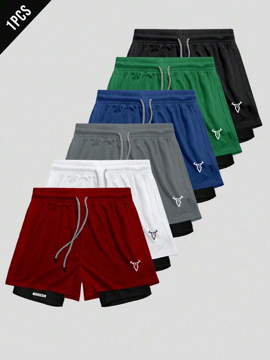 Manfinity Sport Corelite Men's Printed Drawstring Waist Layered Casual Workout Shorts Breathable Ultra Lightweight Quick Drying Pattern Design Baggy For Gym Road Running 2 In 1 Performance Shorts - Burgundy - View 1