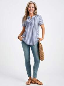 Miaspire Women's Casual & Commuting Striped Short Sleeve Shirt