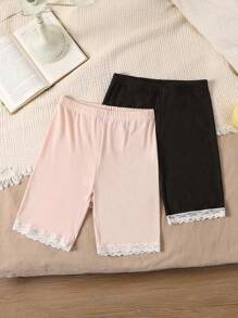 Set de 2 piezas de mallas cortas con adorno de encaje en color carne y negro para adolescentes - Multicolor - Ver 1