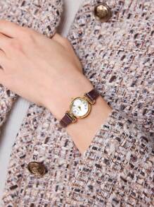 MOTF PREMIUM WOMEN'S FASHION MINIMALIST ELEGANT GOLD-TONE ROMAN NUMERAL WATCH - Brown - View 8