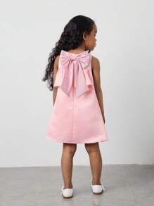 Maija Kids Maija Kids Young Girl Loose Casual Bowknot Decor Ruffle Hem Dress