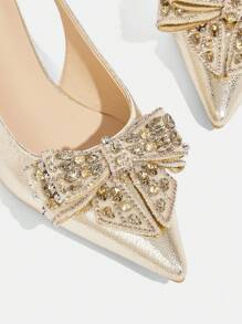 CUCCOO TILAWA Scarpe da donna a punta con fiocco decorativo, cinturino elastico con fibbia, eleganti per feste, adatte per uso quotidiano e attività all'aperto, primavera/estate - Dorato - Visualizzare 5
