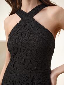 Anewsta Elaire Vestido casual de mujer con tirantes de encaje negro, espalda descubierta, adecuado para looks de playa de primavera/verano