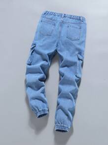 Pantalones vaqueros ajustados con parche y bolsillos tipo cargo para niños preadolescentes, nueva moda