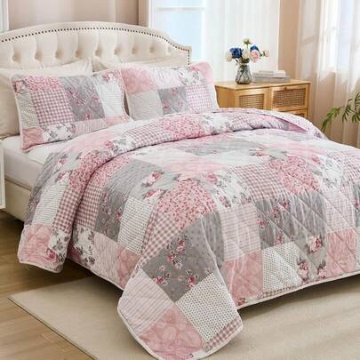 3 件套花卉印花涤纶波西米亚风复古风格床罩套装，包括 1 张床罩和 2 个枕套，适合家庭卧室、四季装饰、卧室布置