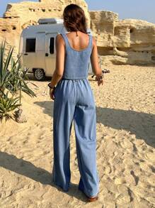 DAZY Western Style Seaside Holiday Casual Wear Retro Washed Women's Denim Vest Suit Y2k - Light Wash - View 4