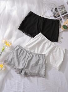 3pcs Teen Girl Floral Lace Hipster Panties Set, Black/Gray/White - Multicolor - View 1