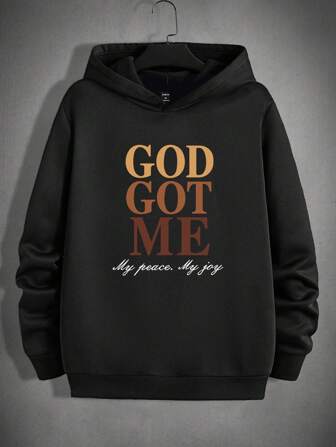 Manfinity RebelGame Men's Casual "God Get Me" English Graphic Print Hoodie Sweatshirt, Suitable For Couple, Gift For Friends, Boyfriends, Husbands