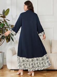 Lacomfia 大码休闲拼布印花长袖宽松常规春秋连衣裙 - 彩色 - 查看 2