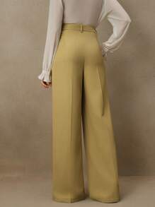 Anewsta Solid Color Straight Leg Elegant High Waist Trousers, Suitable For Vacations And New Year's Outfits - Olive Green - View 2