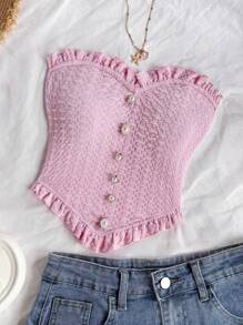 Soleia 性感休闲度假荷叶边金属扣合身衬衫 - 粉色 - 查看 3