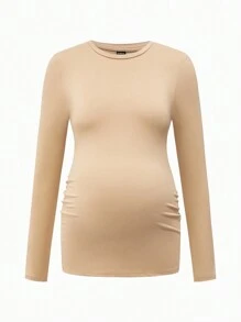 SHEIN 3-Piece Maternity Round Neck Long Sleeve Bodycon T-Shirt Set, Casual - Army Green - View 6