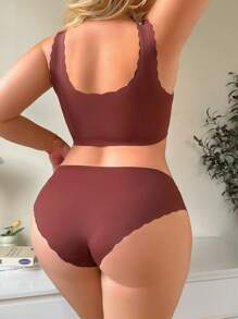 Plus Size 2pcs Casual Solid Color Minimalist Underwear Set