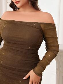 Modelyn Plus Size Elegant Party Glitter Mermaid Style Bodycon Dress - Brown - View 7